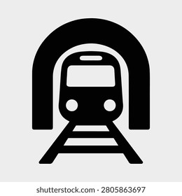 Subway train emerges from inside a dark underground tunnel vector illustration