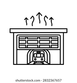Subway Train Emerging From a Tunnel Beneath a Building Structure With Upward Pointing Arrows Indicating Direction and Movement for Urban Design Projects