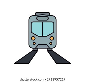 Tren de metro mirando hacia adelante con Pistas sobre un fondo blanco
