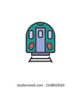 Icono de contorno relleno del tren de metro, señal de vector de línea, pictograma colorido lineal del metro aislado en blanco. Símbolo, ilustración del logotipo. Gráficos vectoriales