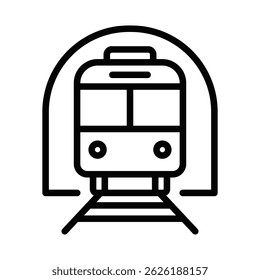 Ícone de visão frontal do metrô. Ilustração vetorial. Traçado editável.