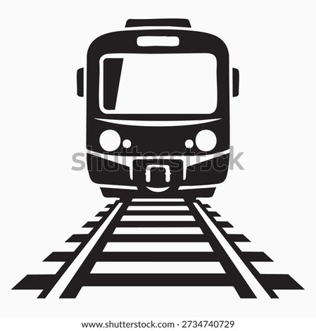 Subway Train Front View on Railway Tracks Black and White Vector