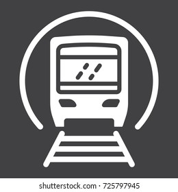 Subway train glyph icon, transport and railway, metro sign vector graphics, a solid pattern on a black background, eps 10.