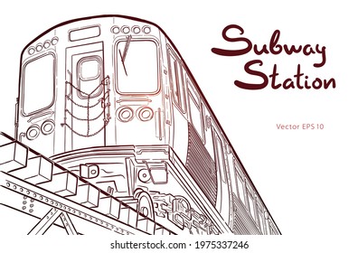 Subway train. Hand drawn sketch vector illustration