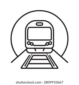 Subway train icon coming out of a tunnel, vector illustration of a metro train on tracks