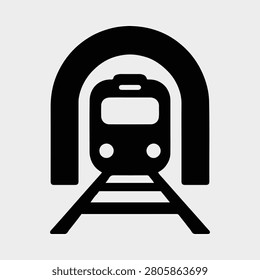 Subway train icon emerging from a dark tunnel vector illustration