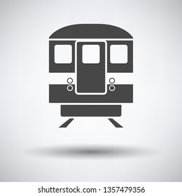 Vista frontal del icono del tren subterráneo sobre fondo gris, sombra redonda. Ilustración vectorial.