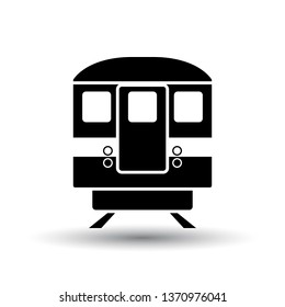 Subway train icon front view. Black on White Background With Shadow. Vector Illustration.