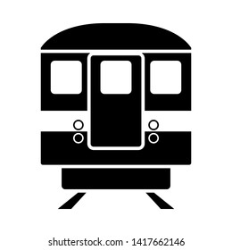 Vista frontal del icono del tren del metro. Negro sobre blanco. Ilustración vectorial.
