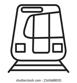 Subway Train Icon.Subway Locomotive Front View.Electric Train Outline.Isolated On White Background Line Art Vector Illustration.