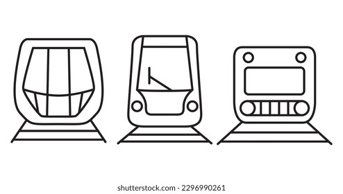 Subway train icon.Subway locomotive front view.Electric train outline.Isolated on white background Line art vector illustration.
