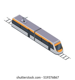 Subway Train Isolated On White. Vehicles Designed To Carry Large Numbers Of Passengers. High Speed Inter-city Commuter Train. Public Electric Transport. Part Of Series Of City Isometric. Vector