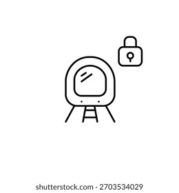 Tren subterráneo y cerradura. Acceso restringido a la ruta, ruta de viaje segura. Icono de Vector de trazo perfecto y editable