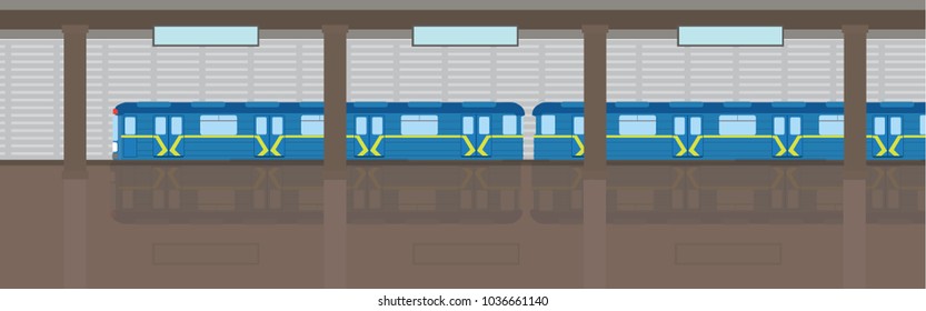 Subway train Metro on station. Flat Vector Illustration