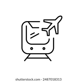 Subway train and plane. Airport transit. Efficient commuting for international travellers. Pixel perfect, editable stroke icon