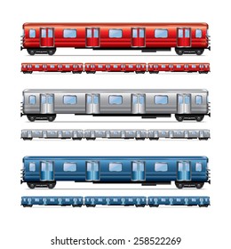 Subway train set isolated on white photo-realistic vector illustration