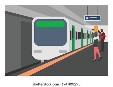 Subway train station. Simple flat illustration in perspective view.