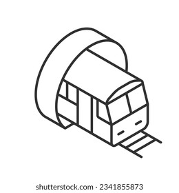 Subway, train in a tunnel, linear icon. Line with editable stroke, isometric style