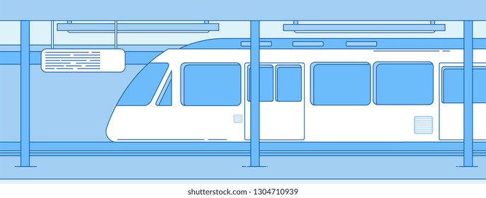 Subway train. Underground empty station with metro express train. Subway transportation vector concept