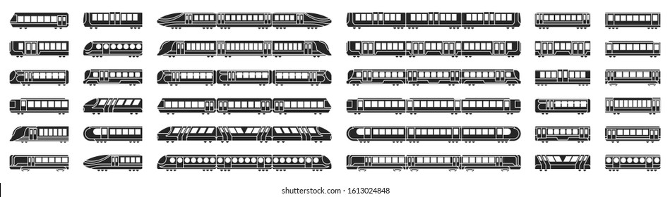 Subway Train Vector Illustration On White Background .Set Black Icon Transport Metro.Vector Illustration Set Icon Subway Train.
