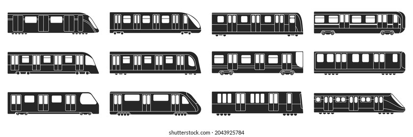 Subway train vector illustration on white background .Set black icon transport metro.Vector illustration set icon subway train.