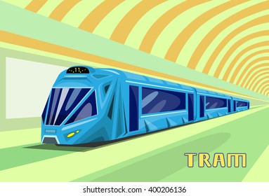 Subway Tram Modern City Public Transport Underground Rail Road Station Flat Vector Illustration