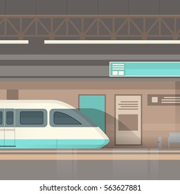 Subway Tram Modern City Public Transport, Underground Rail Road Station Flat Vector Illustration