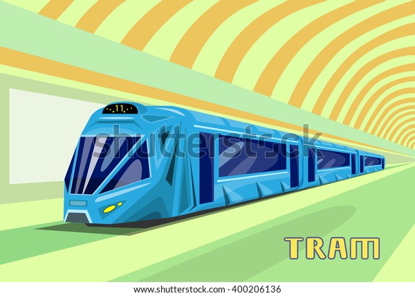 Subway Tram Modern City Public\
Transport Underground Rail Road Station Flat Vector\
Illustration