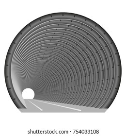 Un túnel de metro o un camión subterráneo. La construcción de tubos. Luz al final del túnel. Salida o entrada en algún lugar