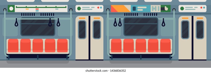 Subway or underground car interior. Public transport themed vector concept illustration on urban underground tube mass transit in trendy flat design