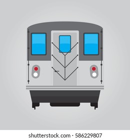 Subway underground metro train front isolated vector illustration in flat style design