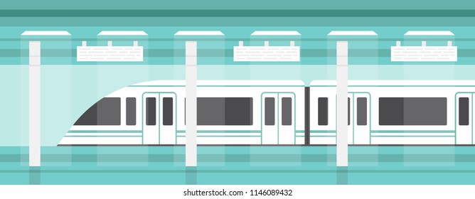 Subway, underground platform with modern train. Underground metro train. Vector illustration.
