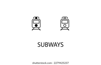 Subways icons with 2 styles outline icon, glyph icon, vector stock.