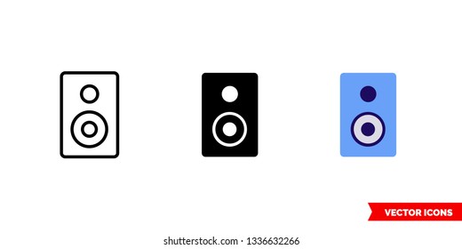 Subwoofer icon of 3 types: color, black and white, outline. Isolated vector sign symbol.