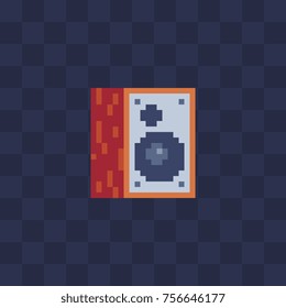 Subwoofer icon. Pixel art stile. Video game 8-bit sprite. Flat stile logo. Isolated vector illustration. Symbol, logo, sticker design. Old school computer graphic style.