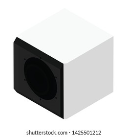 Subwoofer isometric view isolated on white background. Professional music studio equipment