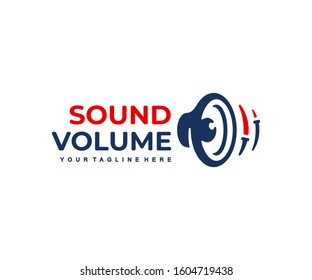 Subwoofer logo design. Audio speaker with sound volume adjustment vector design. Sound column logotype