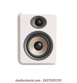 Subwoofer stereo acoustic sound system volume music bass broadcasting 3d icon realistic vector illustration. Loudspeaker dynamic electronic power digital technology boombox entertainment amplifier