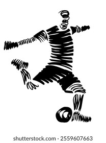 Succer player kicks the ball, hand drawn abstract vector illustration