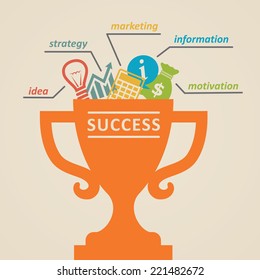 Succes. Business  concept. Illustration with finance icons.
