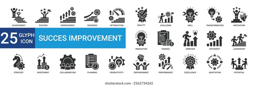 Succes improvement icon collection set with achievement, progress, optimization, quality, skill
