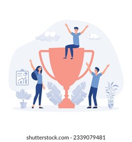 Succes team concept, group of people celebrate success achievment,  flat vector modern illustration