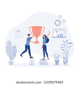 Succes team concept, people celebrate success achievment,  flat vector modern illustration