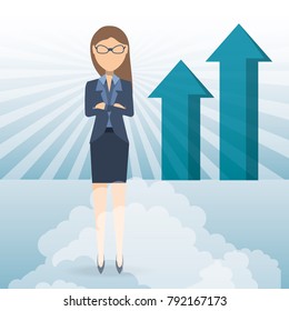 Succesful Business Woman Showing Business Growing Chart 