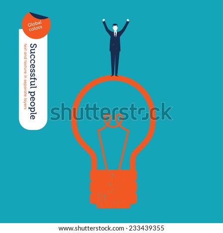 Succesful Businessman on a Bulb. Vector illustration Eps10 file. Global colors. Text and Texture in separate layers.