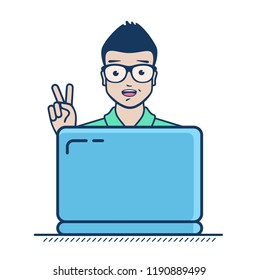 Succesful freelancer have found clients and new projects. Freelance business. Self-employed. Vector flat icon illustration isolated on white background.