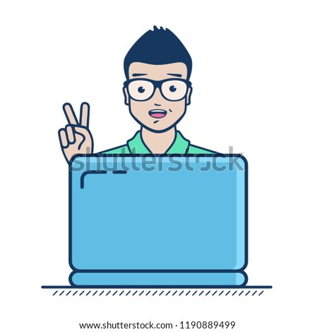 Succesful freelancer have found clients and new projects. Freelance business. Self-employed. Vector flat icon illustration isolated on white background.