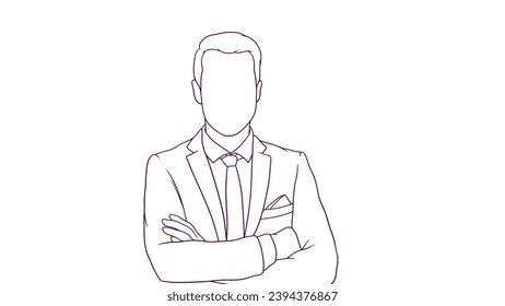 succesfull businessman with crossed arms, hand drawn style vector illustration