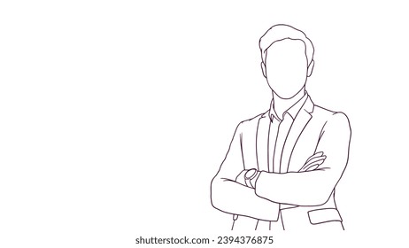 succesfull businessman with crossed arms, hand drawn style vector illustration