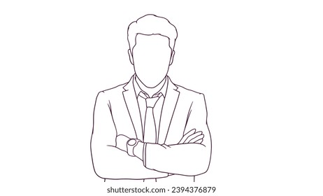 succesfull businessman with crossed arms, hand drawn style vector illustration